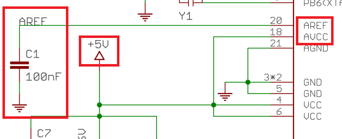 The Arduino Nano AVCC and AREF connections
