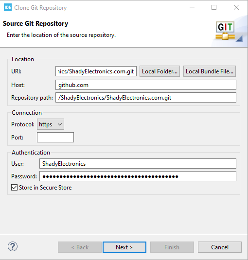 Clone Git repository window