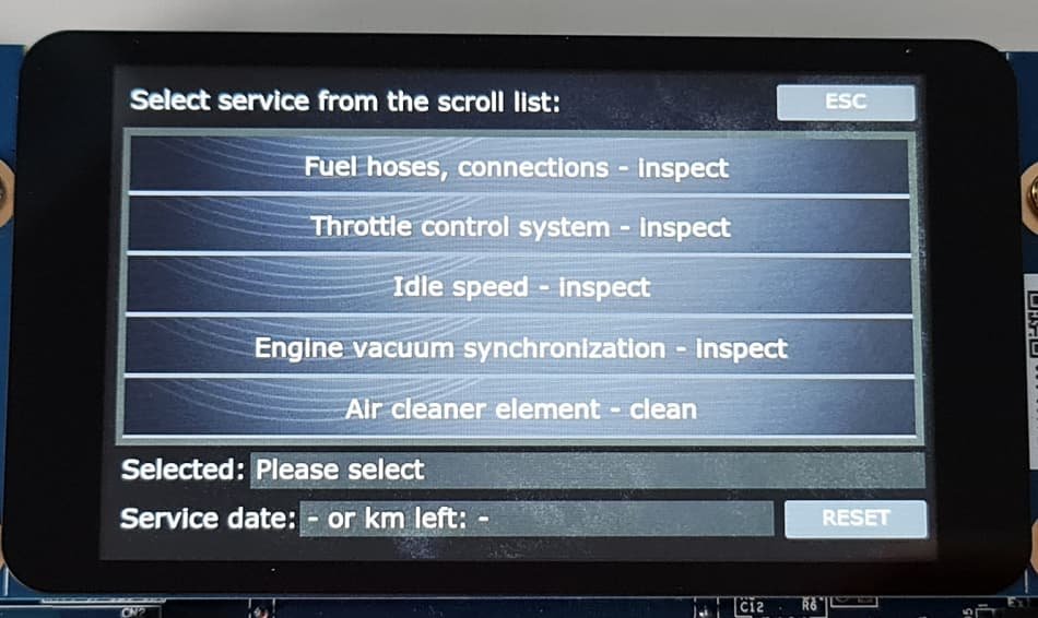 instrument cluster service screen